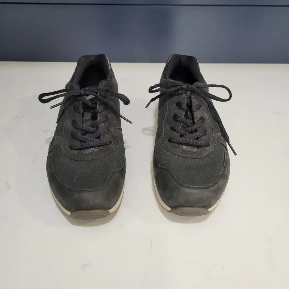 Ecco Retro Low Top Metallic Black Leather Sneakers Size 39 EU 8.5 US